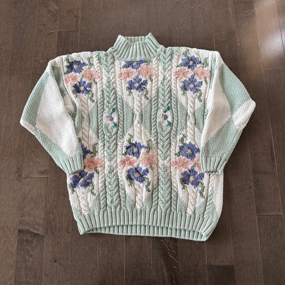 Vintage Casual Corner 90s Sweater Cottagecore Grandma Floral Mock Neck‎ M